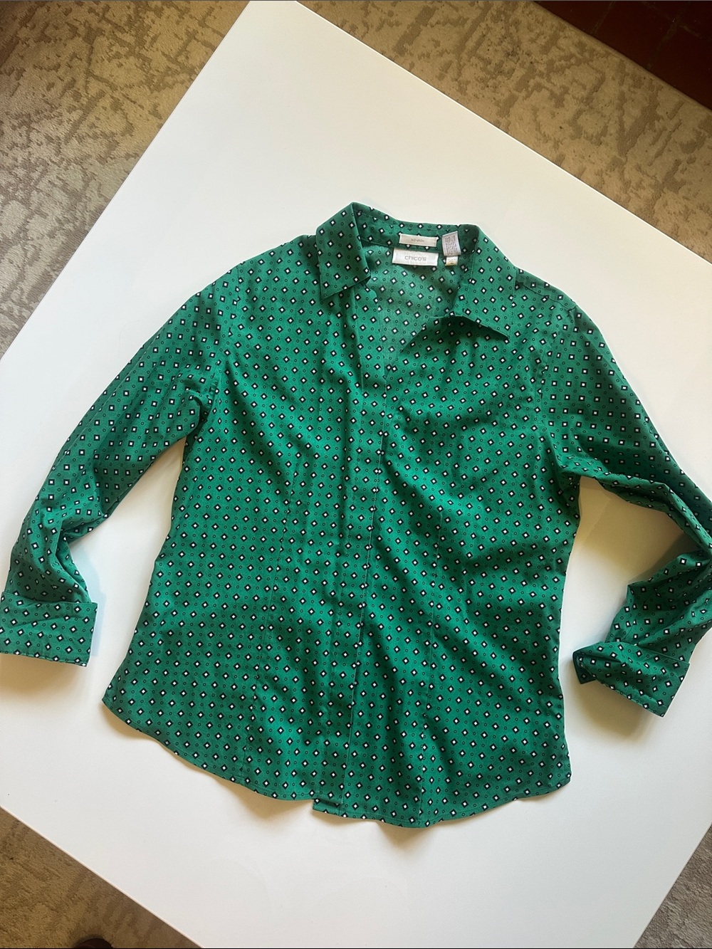 Chico's Kelly Green Printed Button-Down Shirt